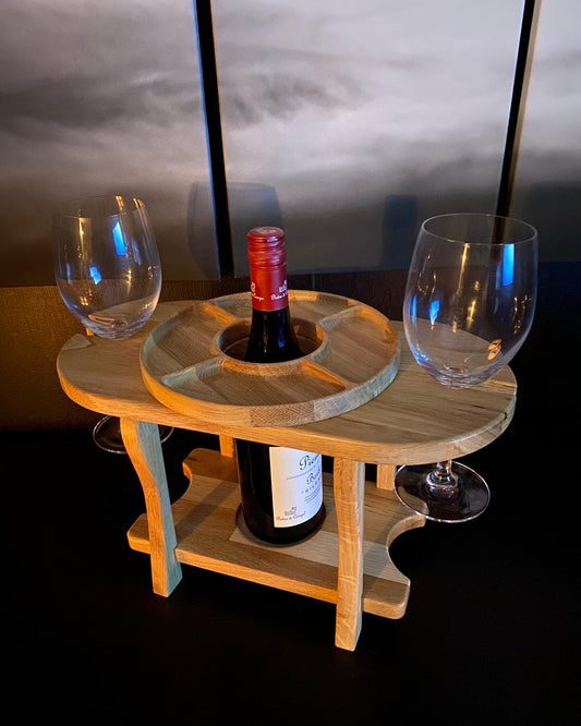 Vin caddie i eik med serveringsfat.