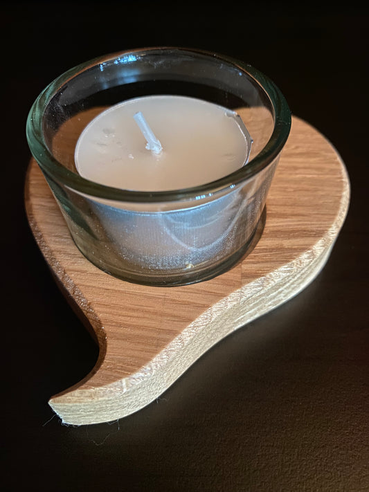 Telysholdere i eik, med glass. 3stk