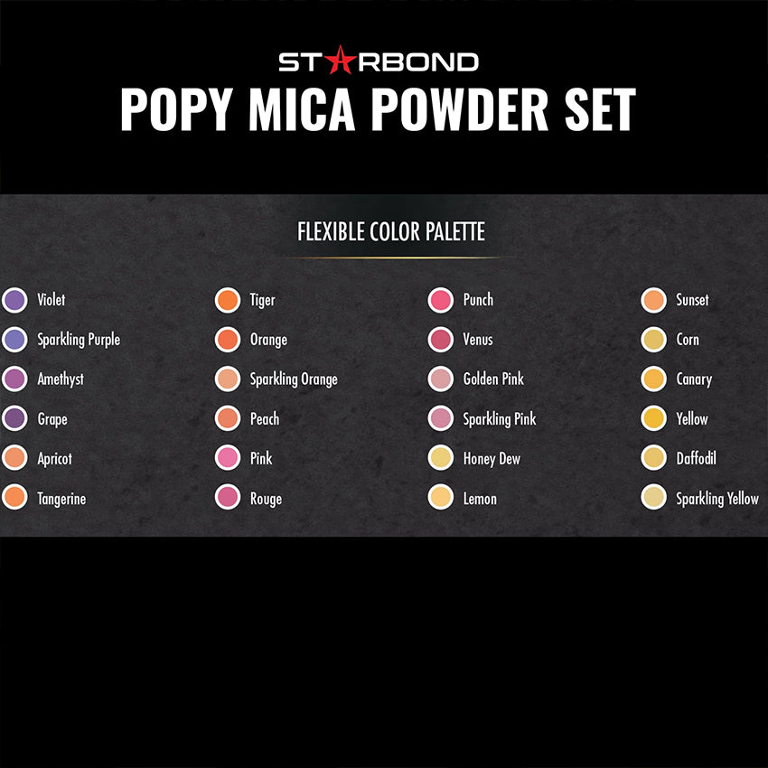 Starbond Mica Powder Pigment Purple Orange Pink Yellow (POPY) Sett