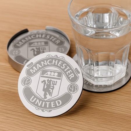 Glassbrikker i rustfritt stål, Med Manchester united motiv.