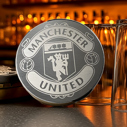 Glassbrikker i rustfritt stål, Med Manchester united motiv.