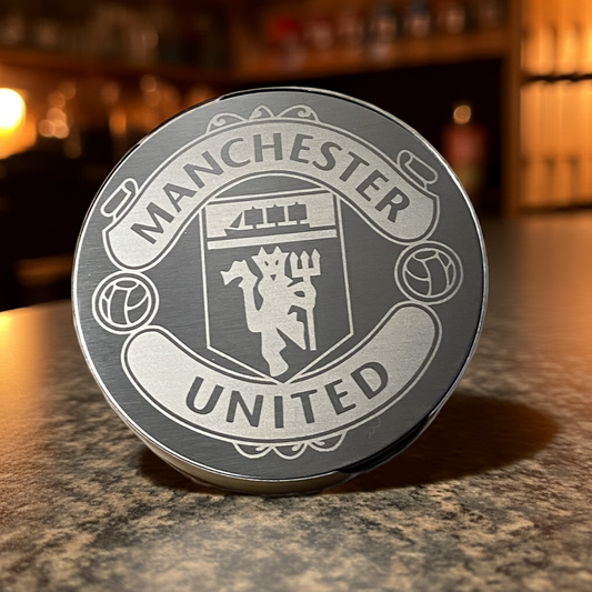 Glassbrikker i rustfritt stål, Med Manchester united motiv.