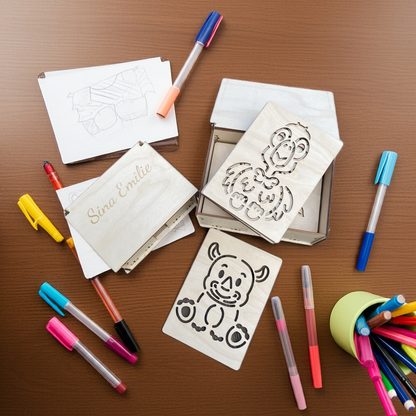 Tegnesjablonger i tre, gårdsdyr 14stk